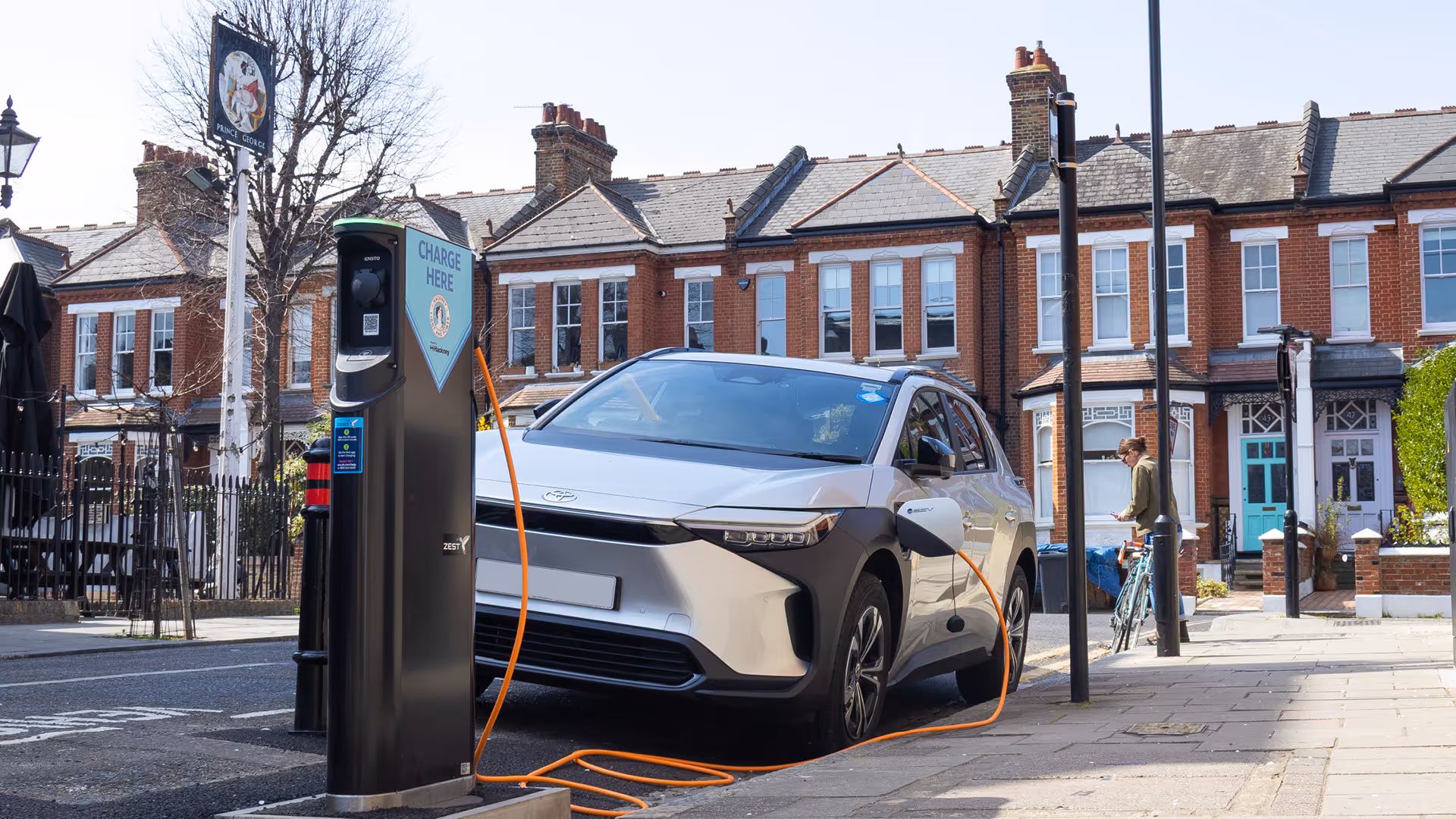 Car charging using Zest charger on residential street