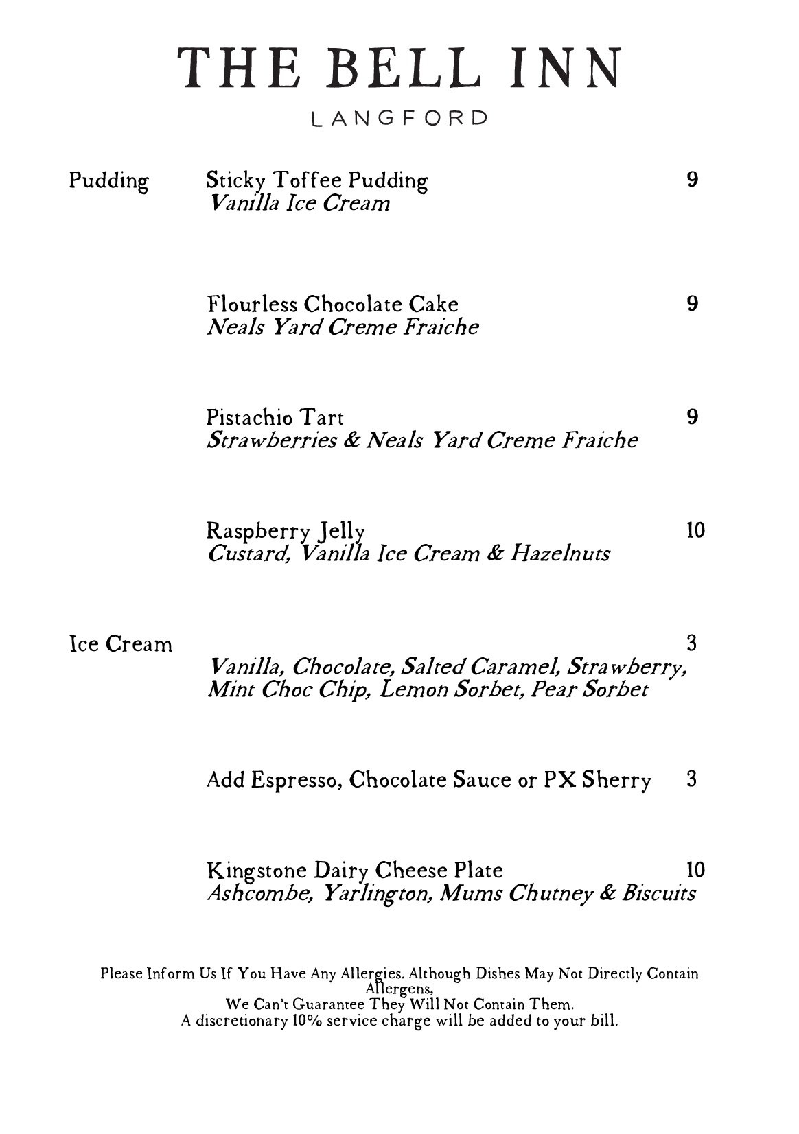 Pudding Menu