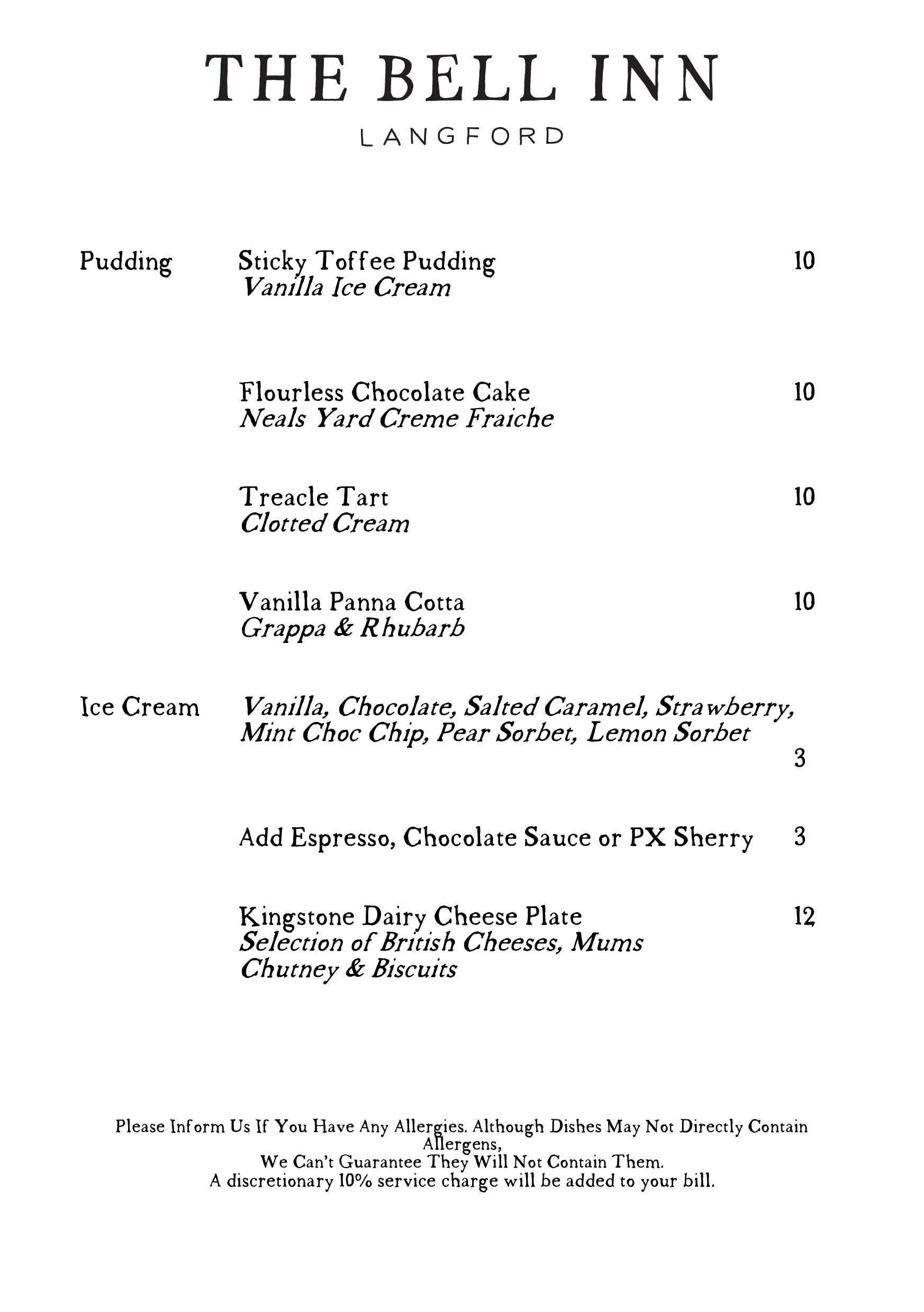 Pudding Menu