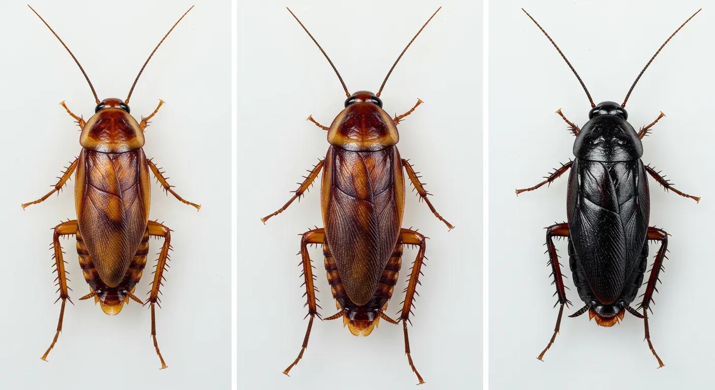 Close-up images of German, American, and Oriental cockroaches for identification purposes