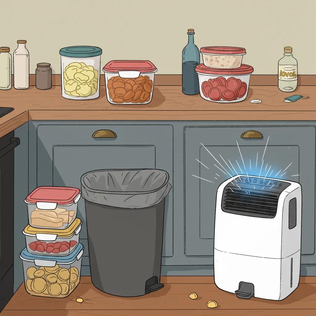 Clean kitchen with sealed food containers and trash management to prevent cockroach infestations