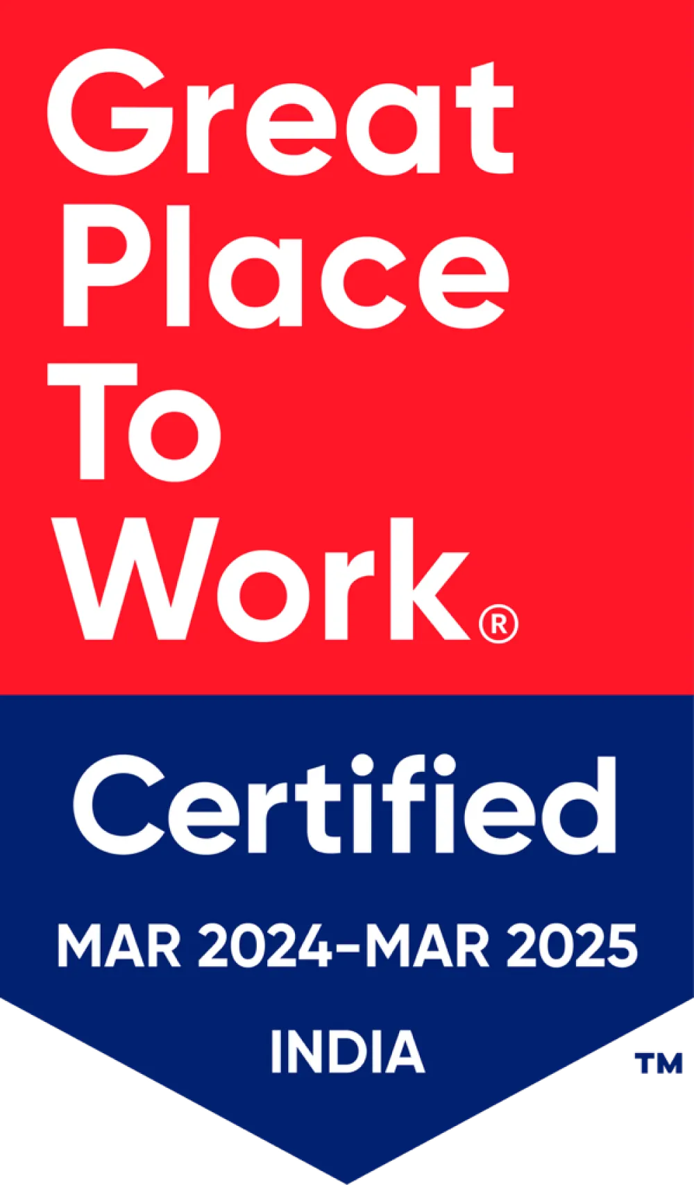 Great Place to Work Certified badge, India, Mar 2024–Mar 2025