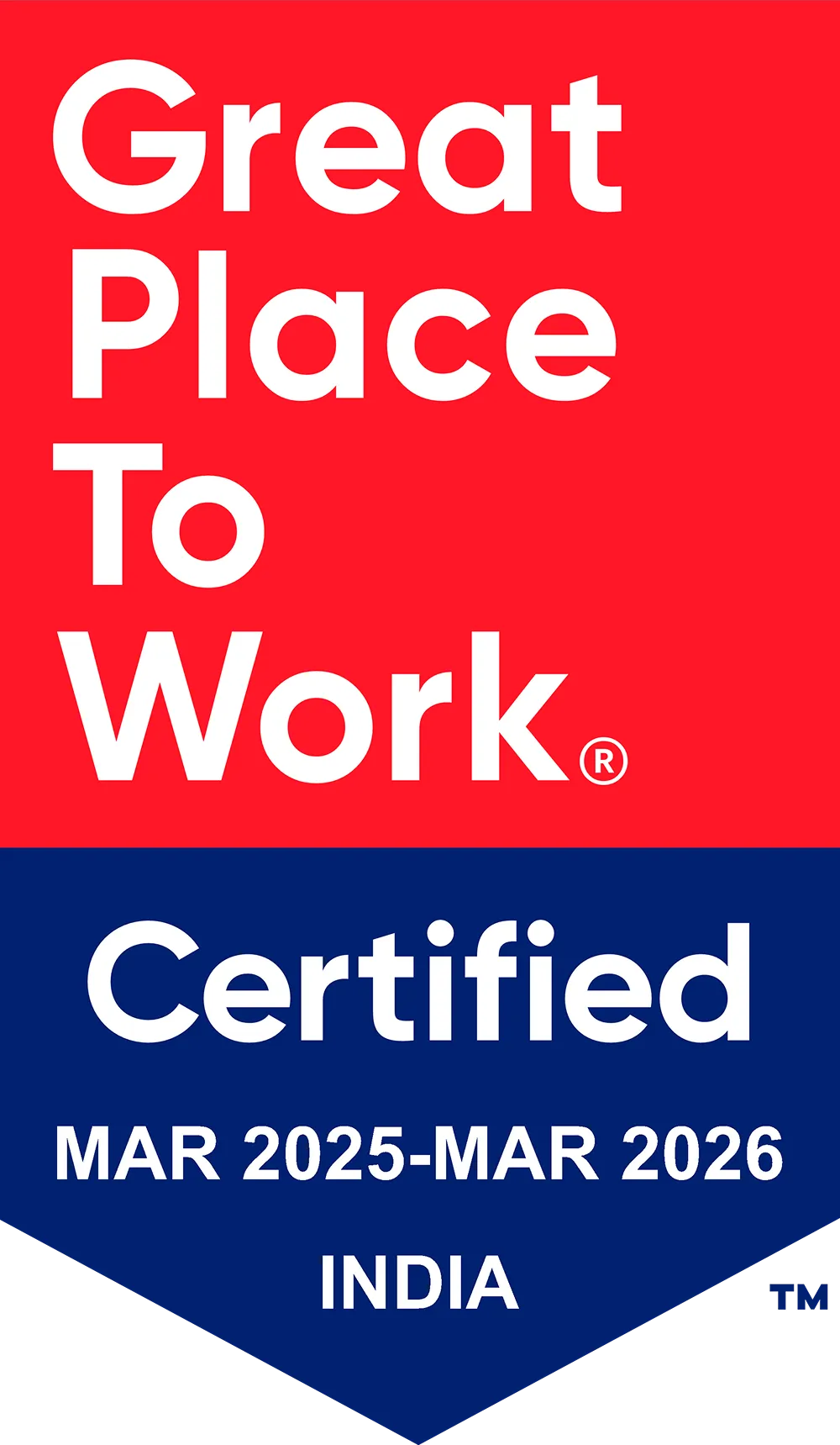 Great Place to Work Certified badge, India, Mar 2025–Mar 2026