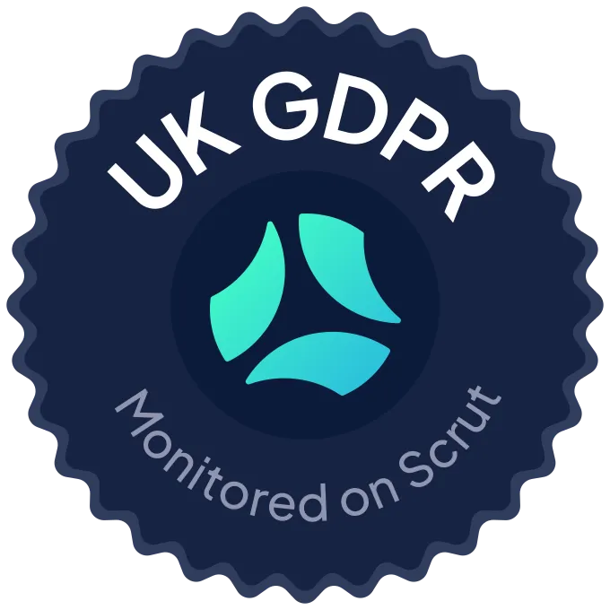 UK GDPR compliance badge, monitored on Scrut