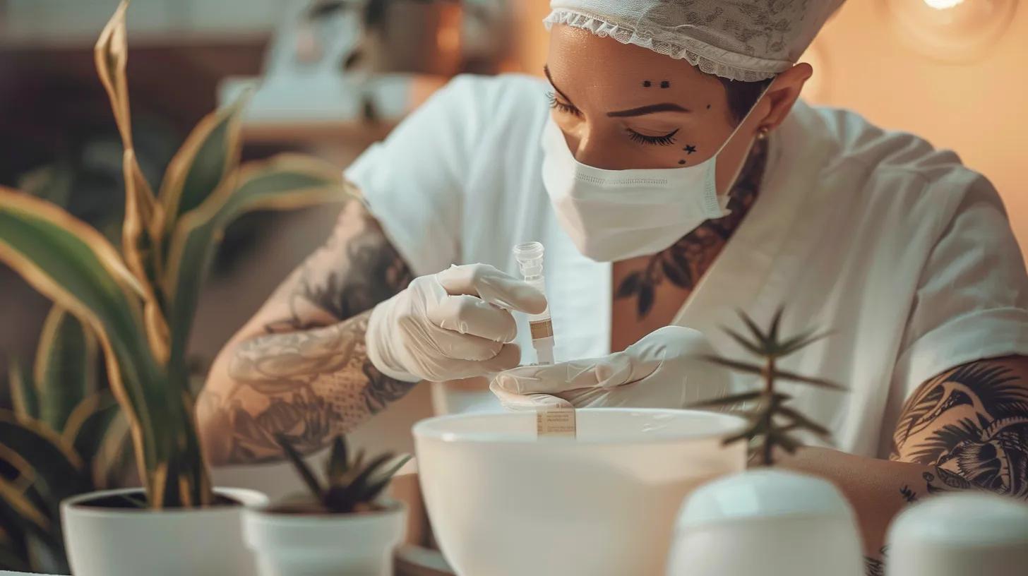 Patient applying aftercare ointment following laser tattoo removal treatment