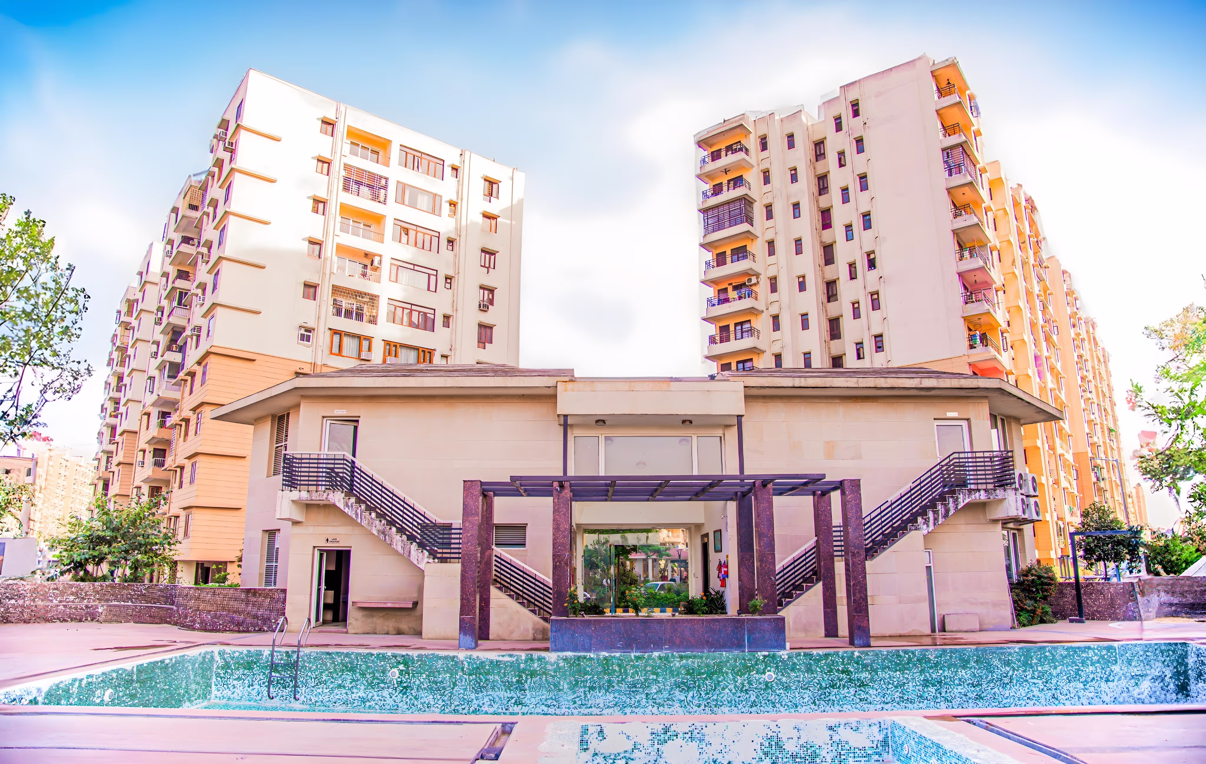 Big buildings and a pool