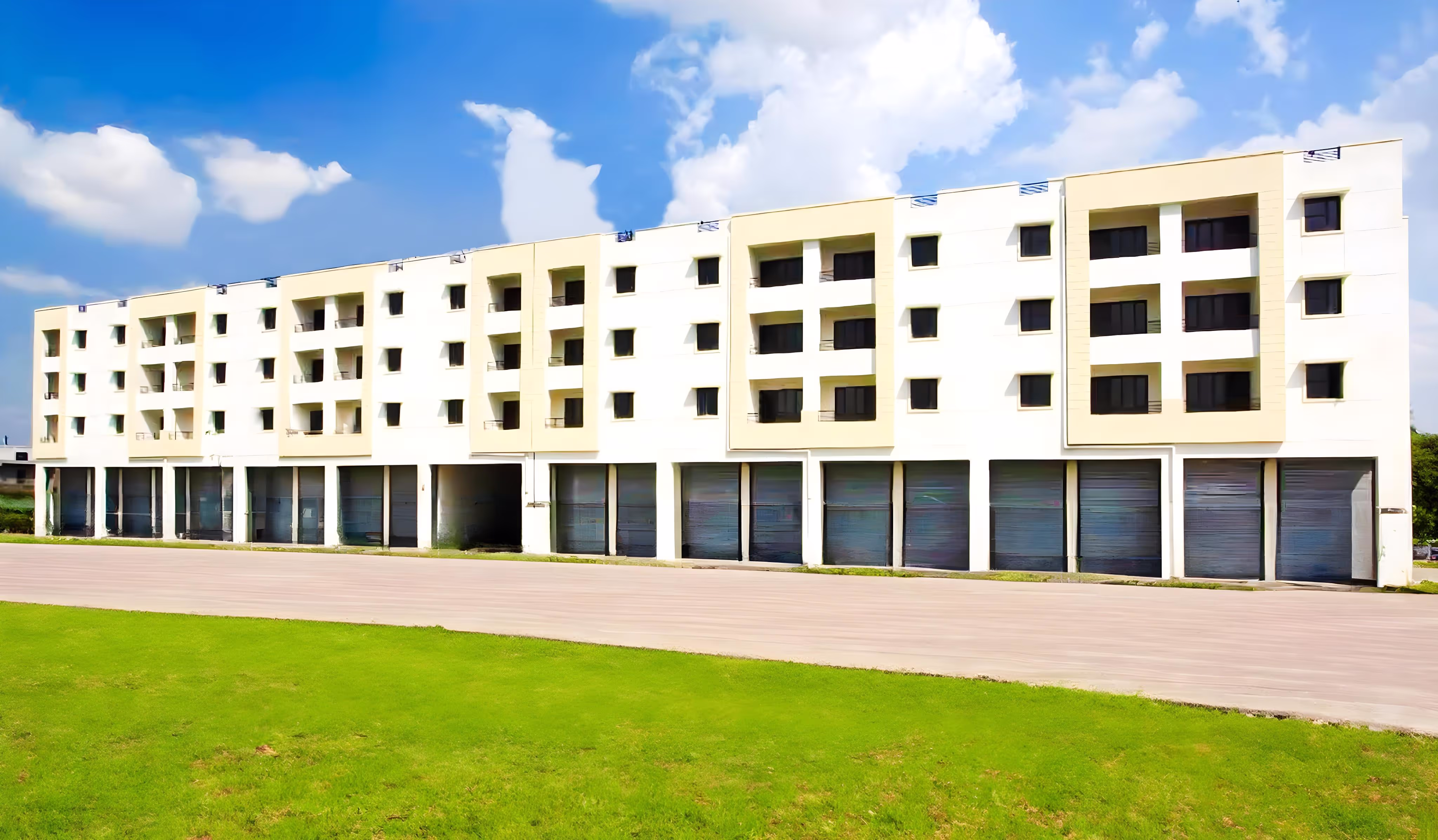 Buildings and green grass
