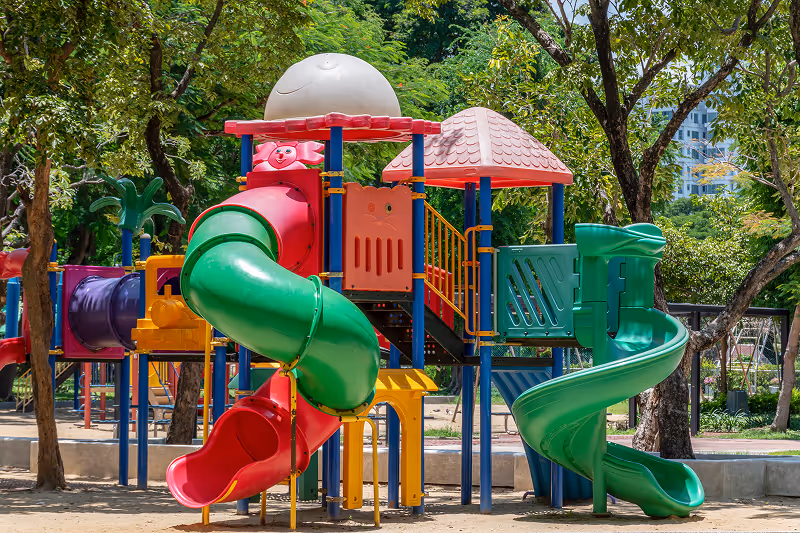 A children's play area with a colorful slide.