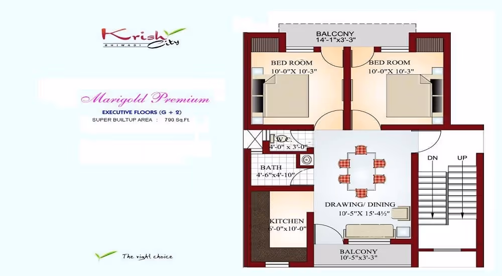 A floor plan of a two bedroom apartment.