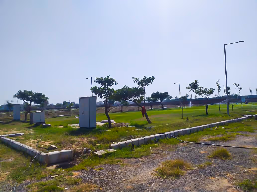 A man standing in the middle of a field.