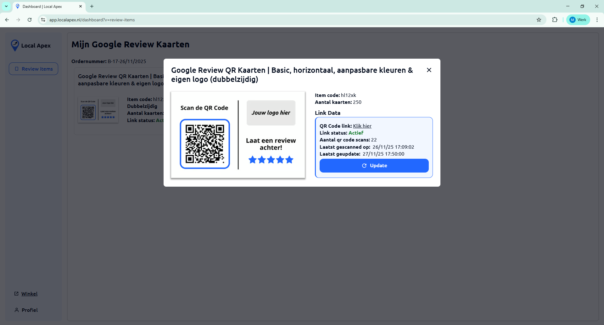 Google review kaart dashboard