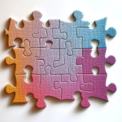 A multicolored puzzle with pieces fitting together, representing tailored website solutions for small businesses, offered by Rekode Studios, a full-service digital agency based in Vancouver.