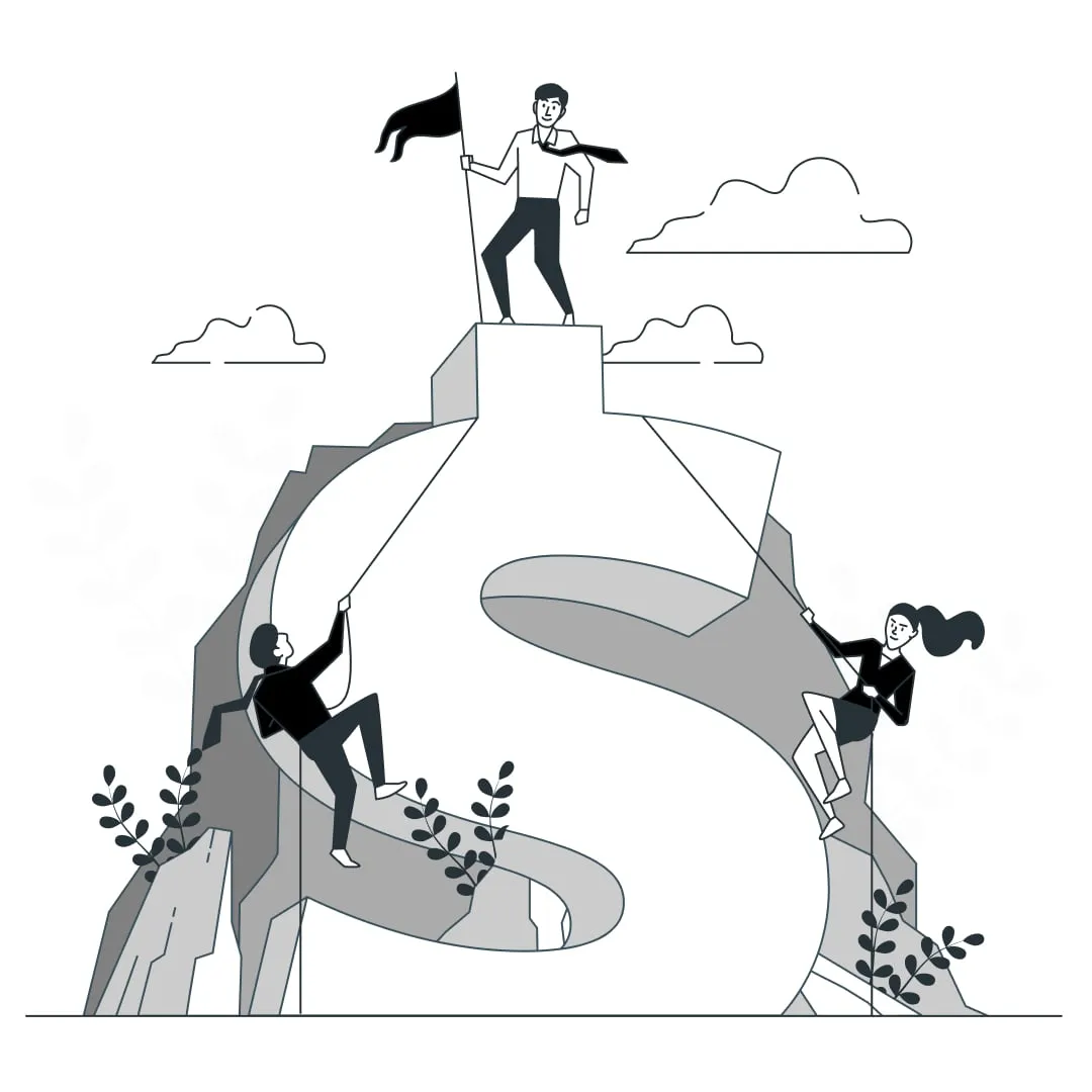 people trying to climb to the top of the mountain