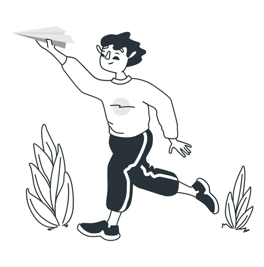 a person runs with an aeroplane in his hands