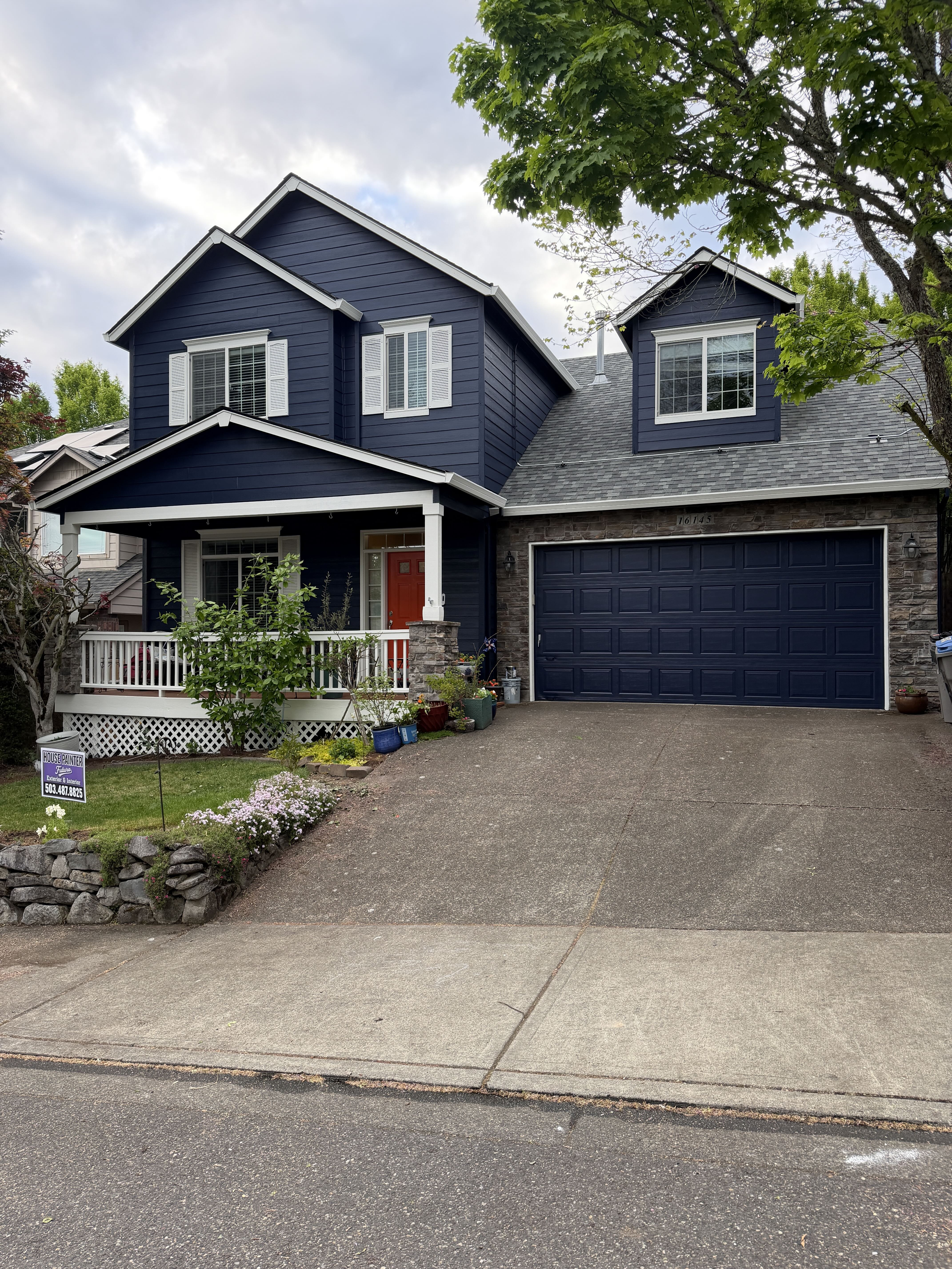 Blue house exterior repaint 