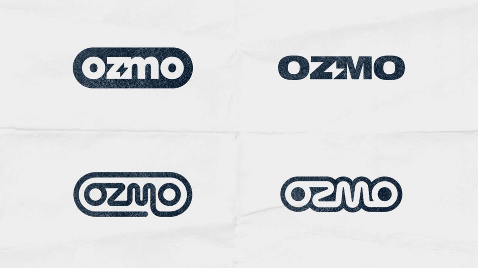 Ozmo brand logo variations showcasing modern typography and rounded mark design.