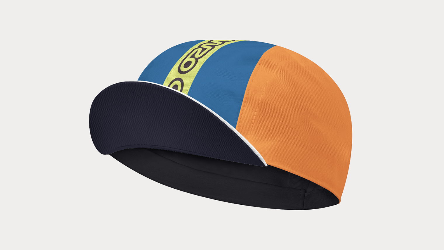 Ozmo branded cycling cap in blue and orange designed for urban biking and active lifestyles.