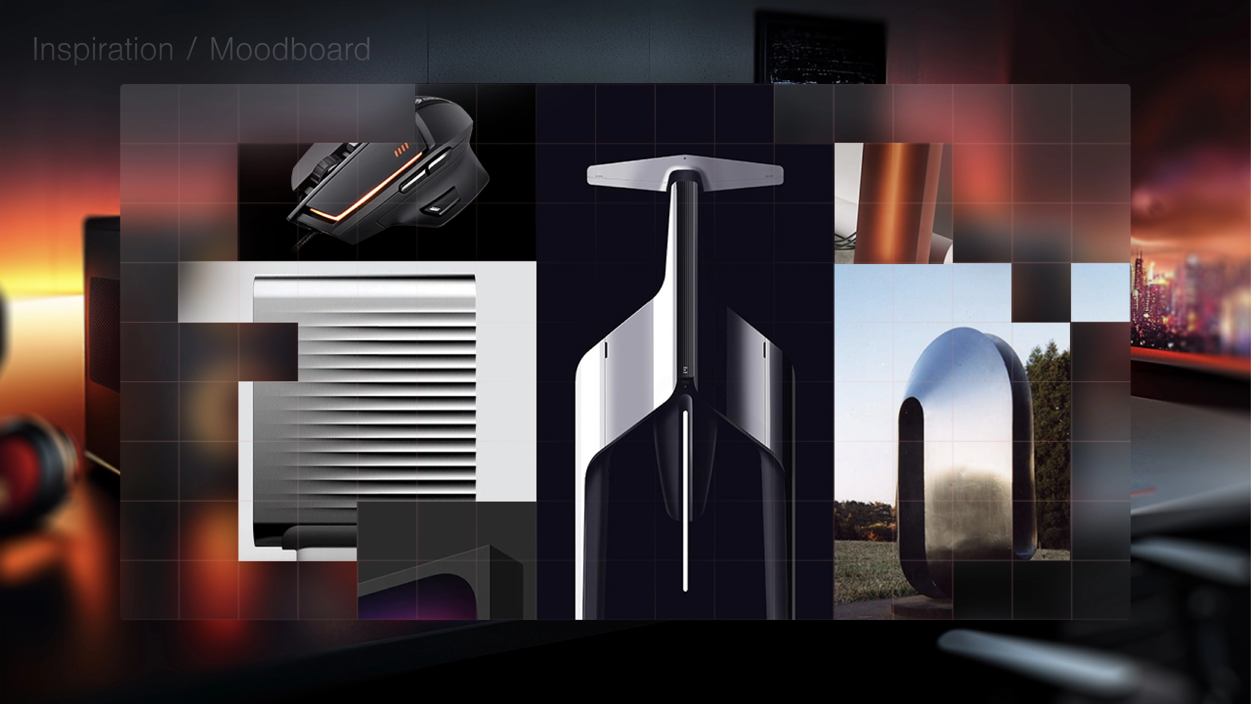 FireCuda X hard drive design moodboard with gaming and industrial product inspiration.