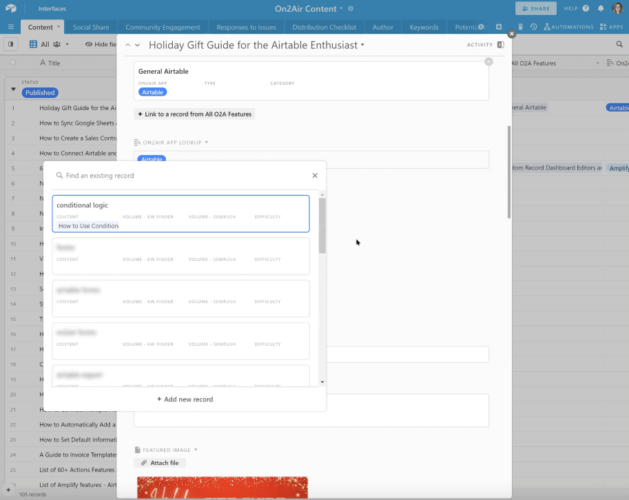 Link SEO keywords as an Airtable field