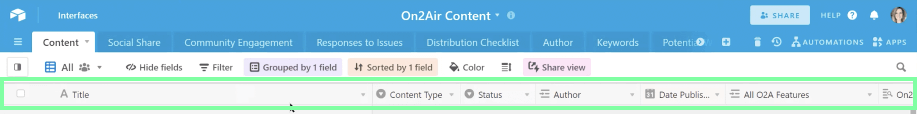 Six fields highlighted in an Airtable base