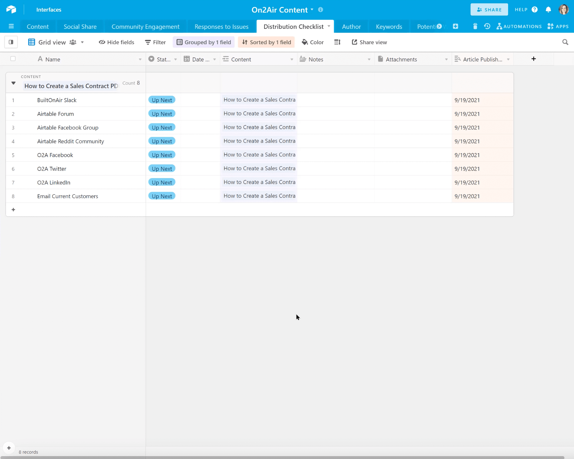 Distribution Checklist table in Airtable