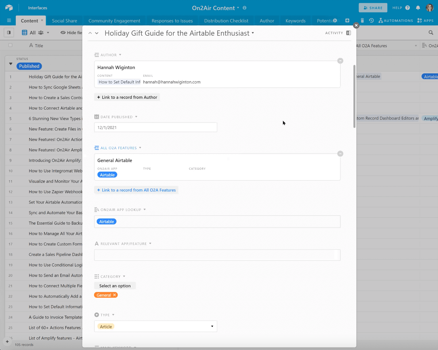 Assign an author as an Airtable field