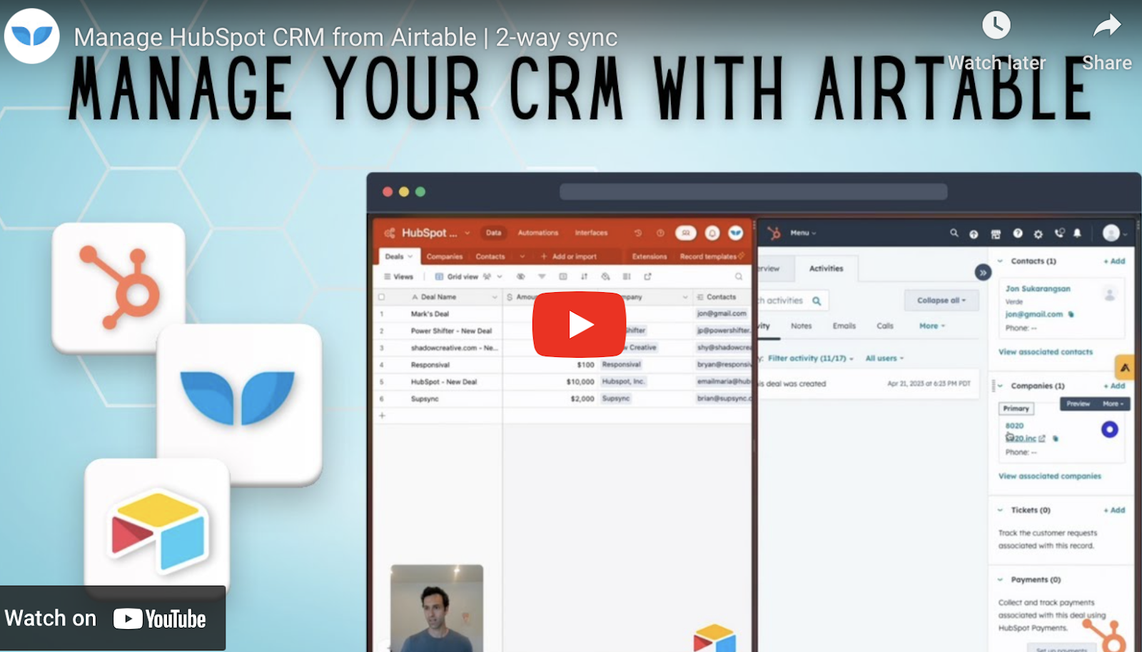 Manage HubSpot CRM from Airtable | 2-way sync