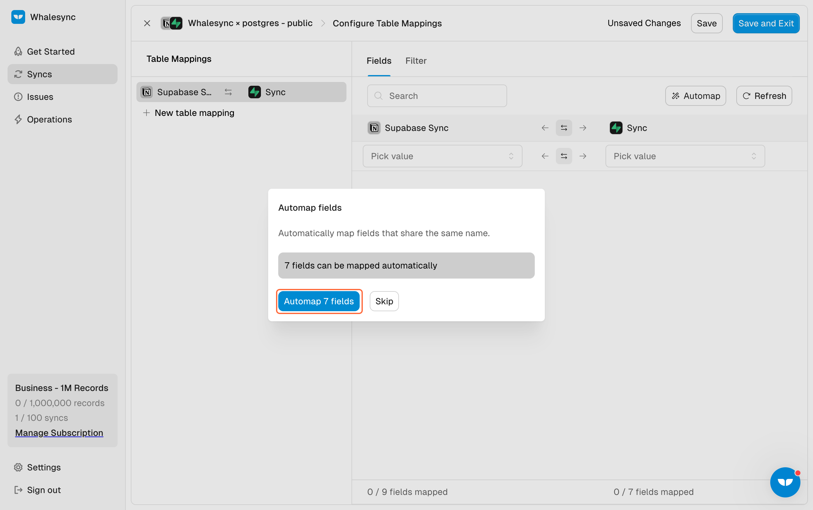 Tip: Whalesync automaps field that have the same name.