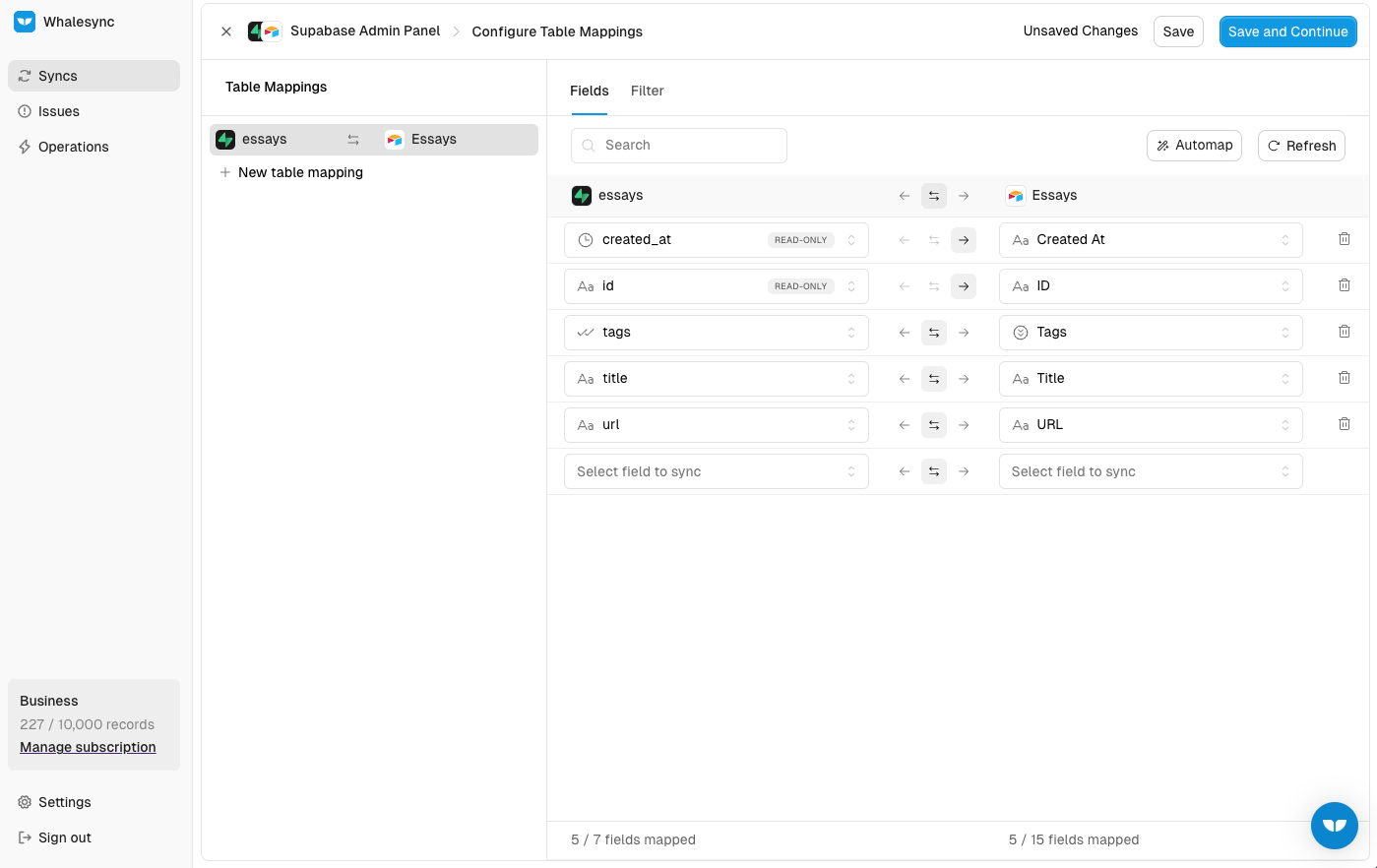 Mapping Supabase fields to Airtable fields