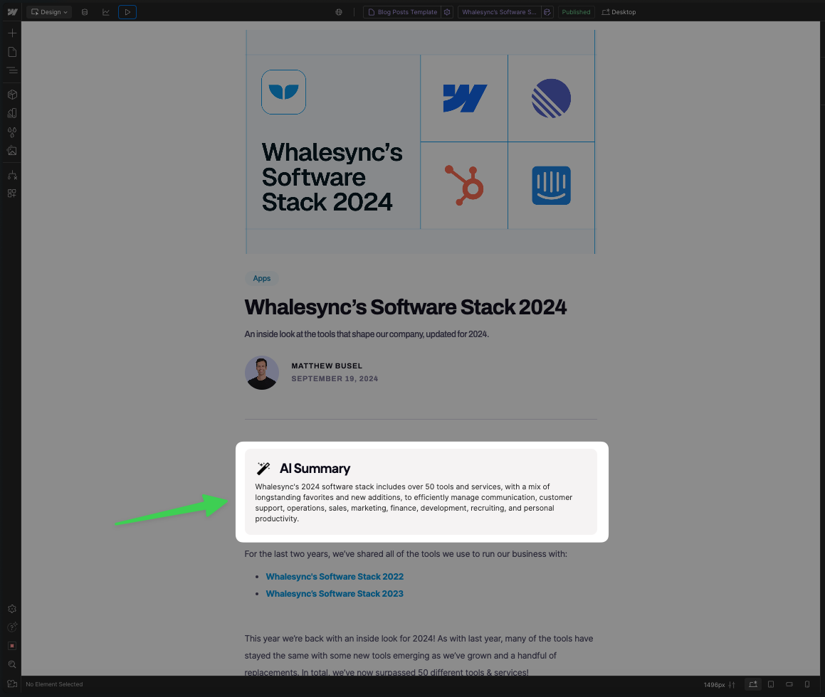 This tutorial will show you how to add this AI summary to all your blog posts