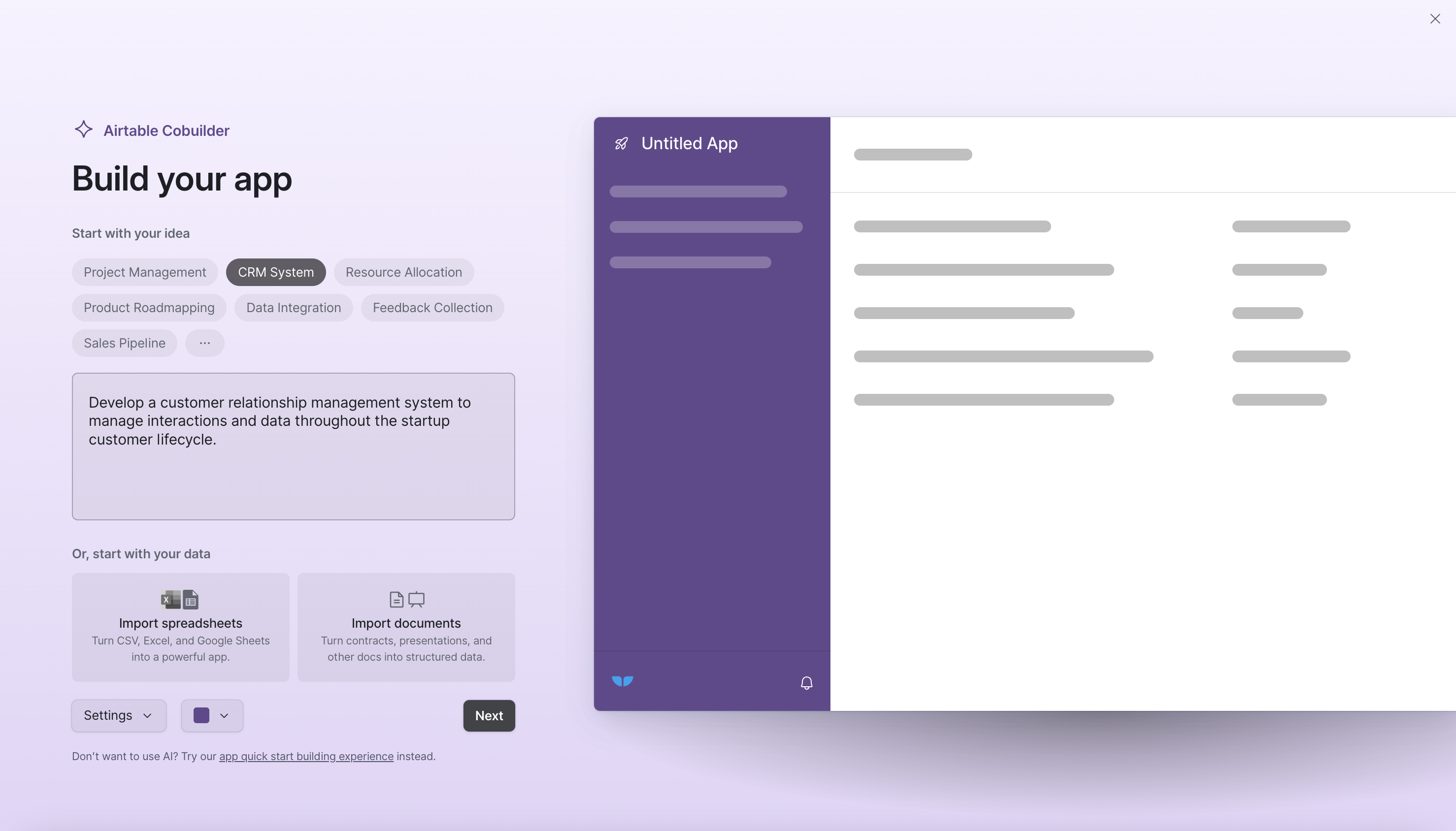 Airtable AI Cobuilder lets you tell Airtable you’re building a CRM and let AI customize your base