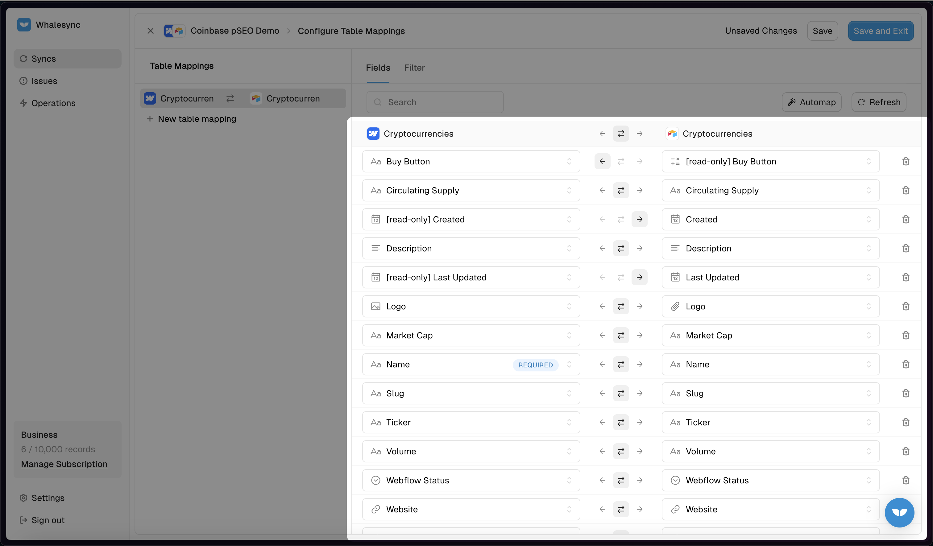 Automapping all the fields in Webflow with all the fields in Airtable