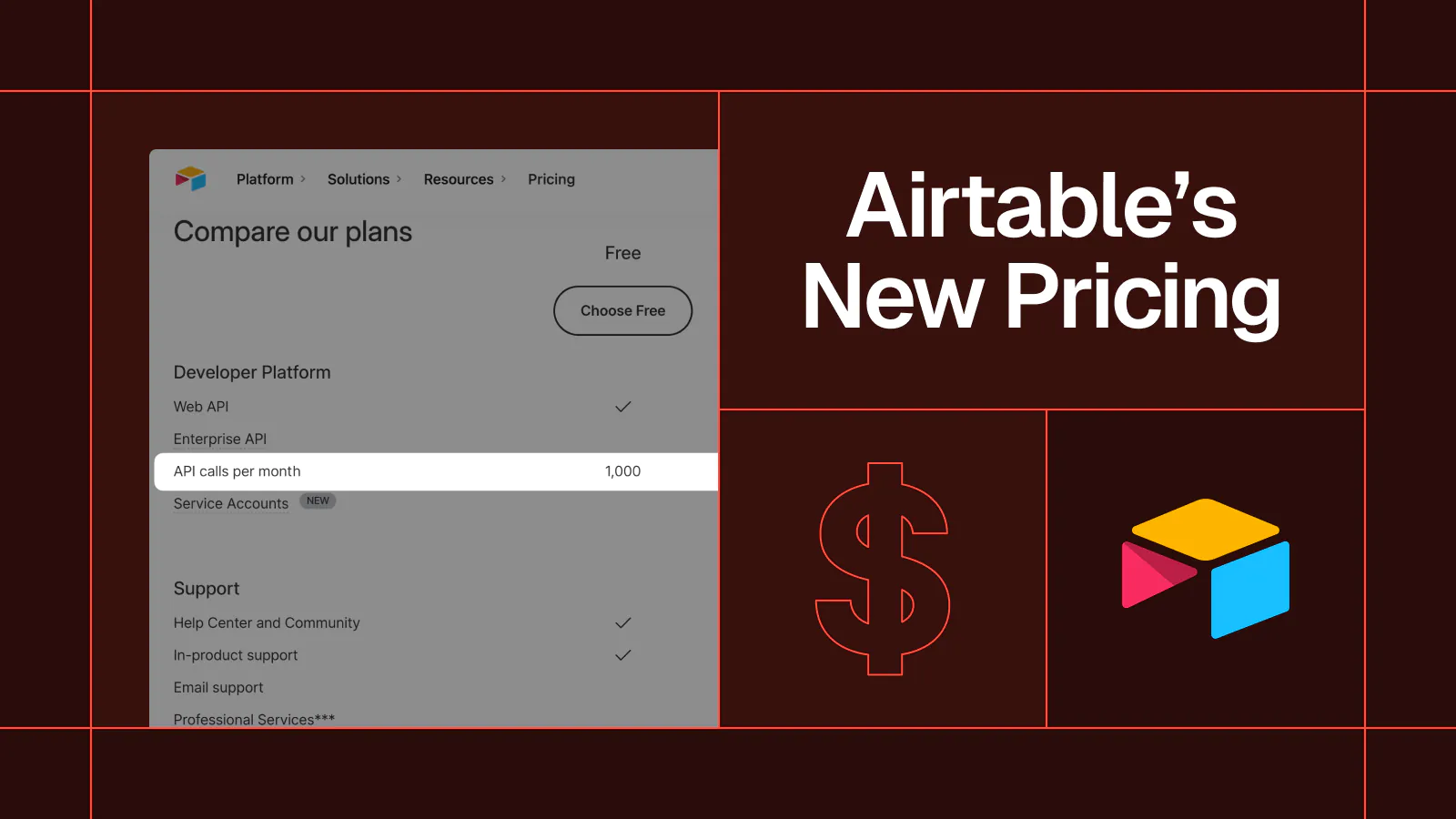 Title card reading 'Airtable's New Pricing' with a screenshot of Airtable's pricing plans