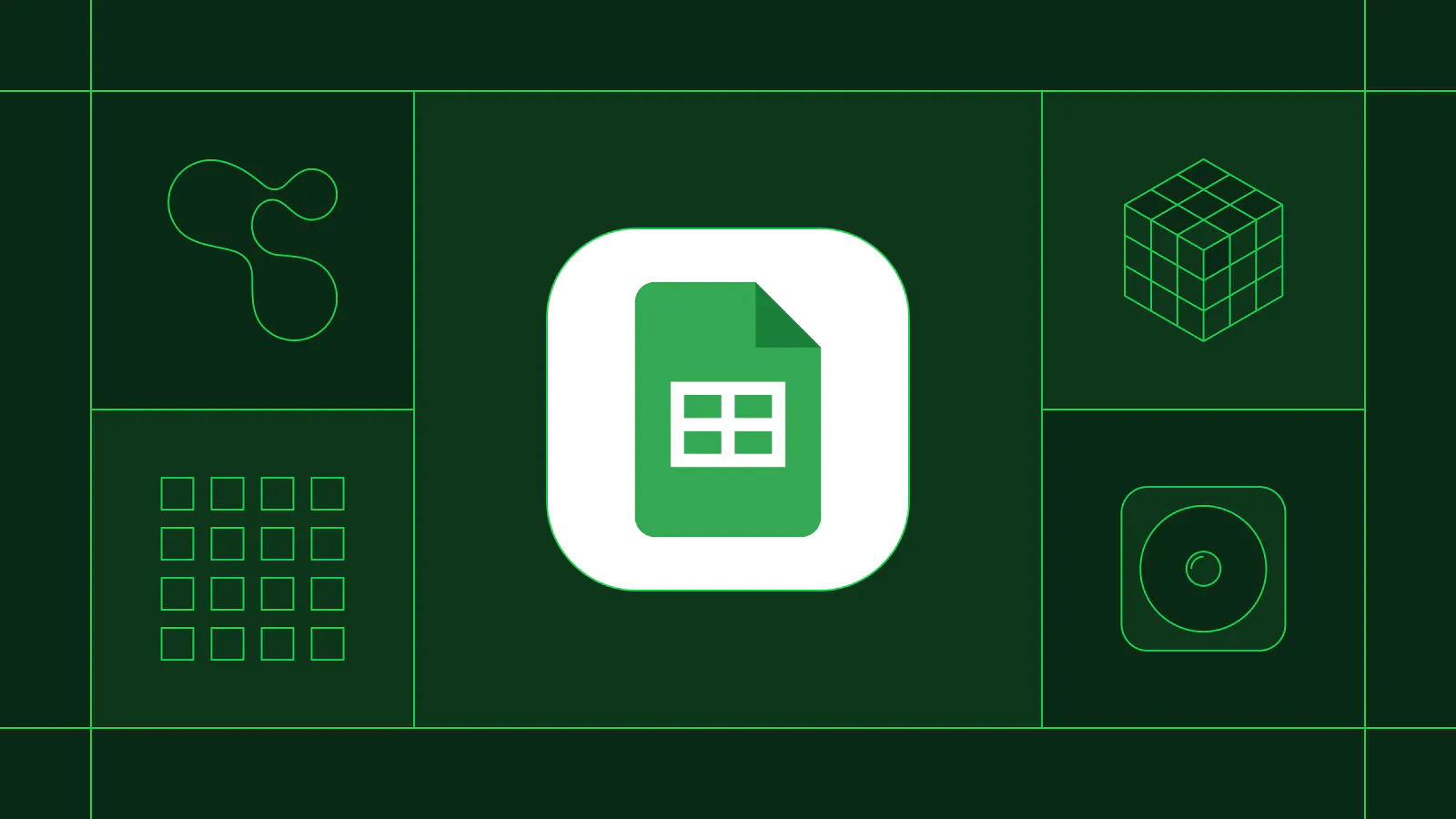 Graphic featuring the Google Sheets logo with abstract line icons