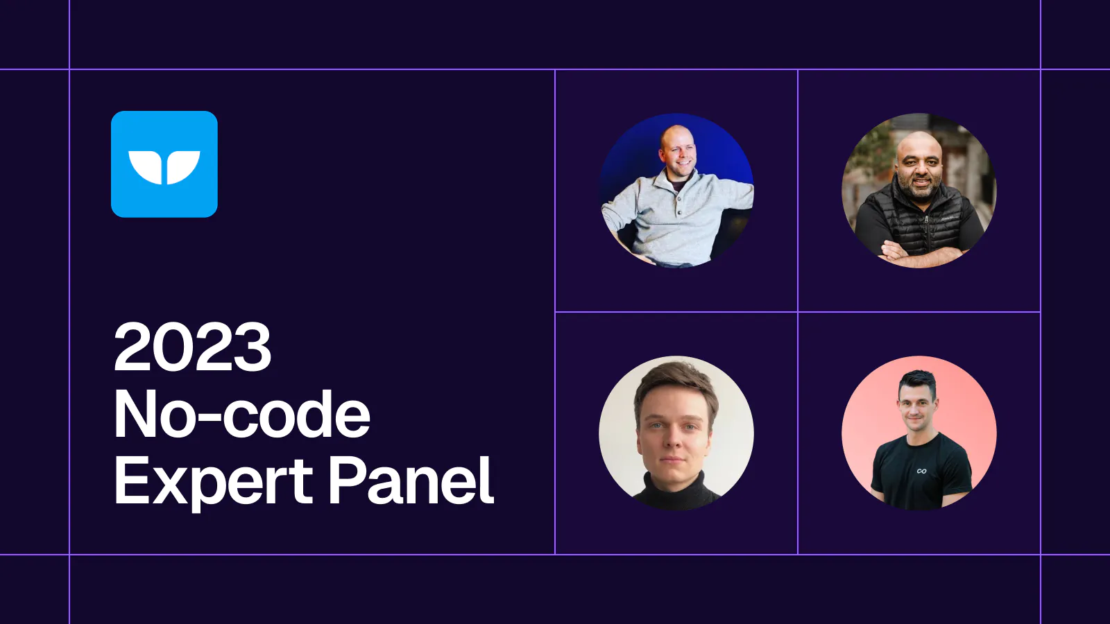 Title card reading '2023 No-code Expert Panel' with four panelist headshots