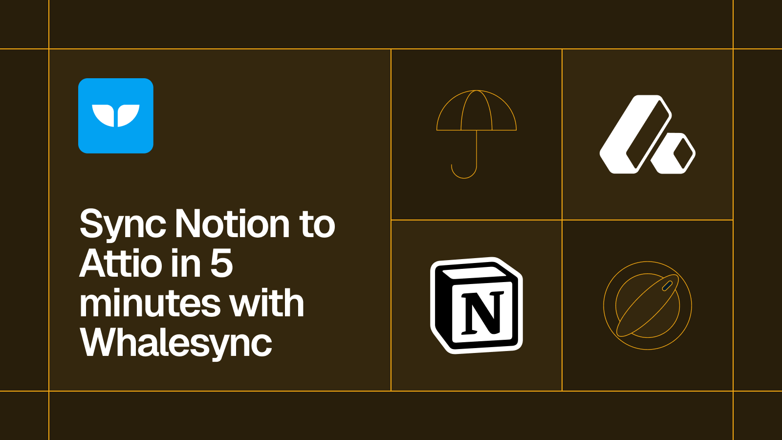 Title card reading 'Sync Notion to Attio in 5 minutes with Whalesync' with the Notion and Attio logos