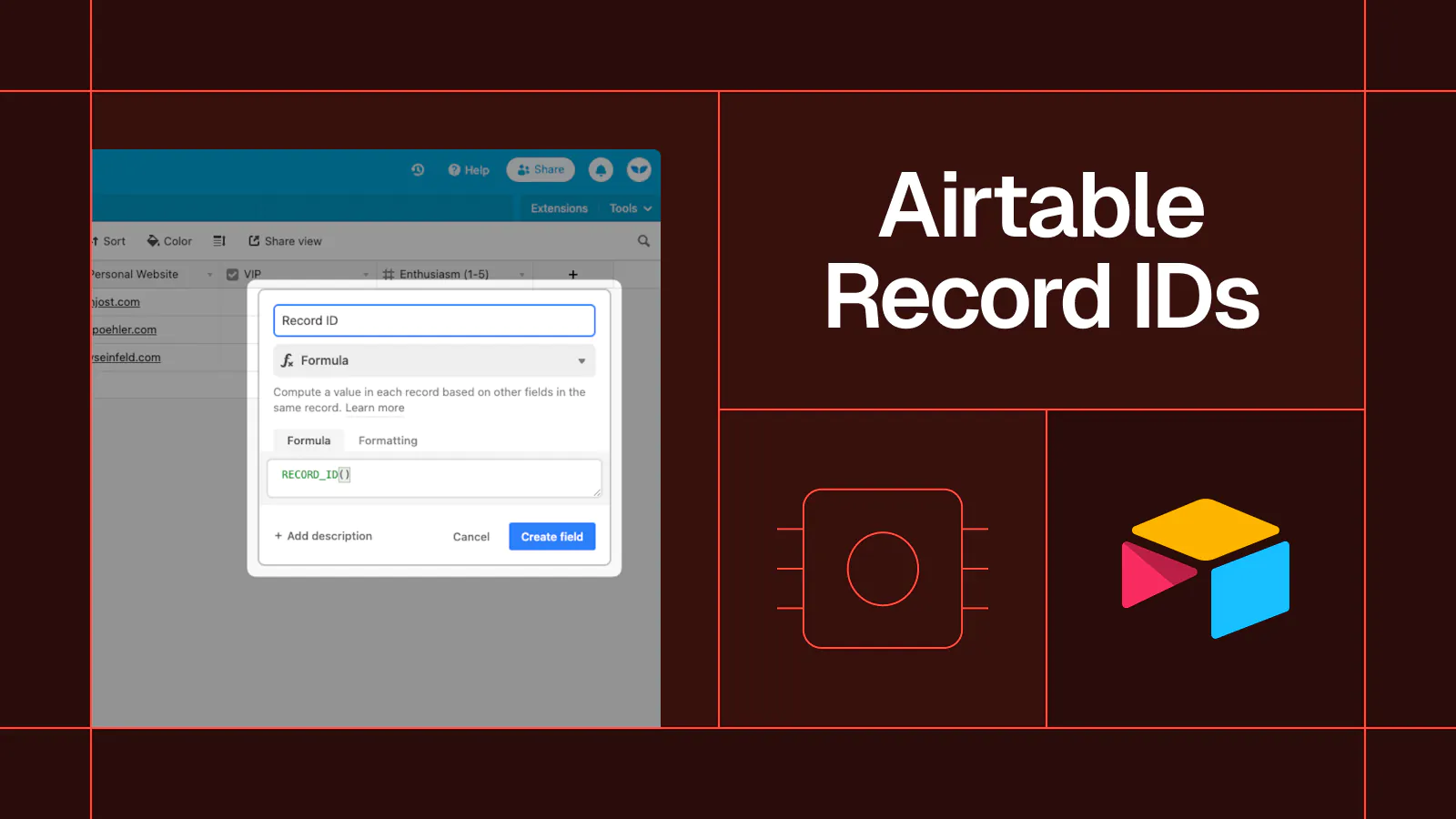 Title card reading 'Airtable Record IDs' with a screenshot of an Airtable formula field
