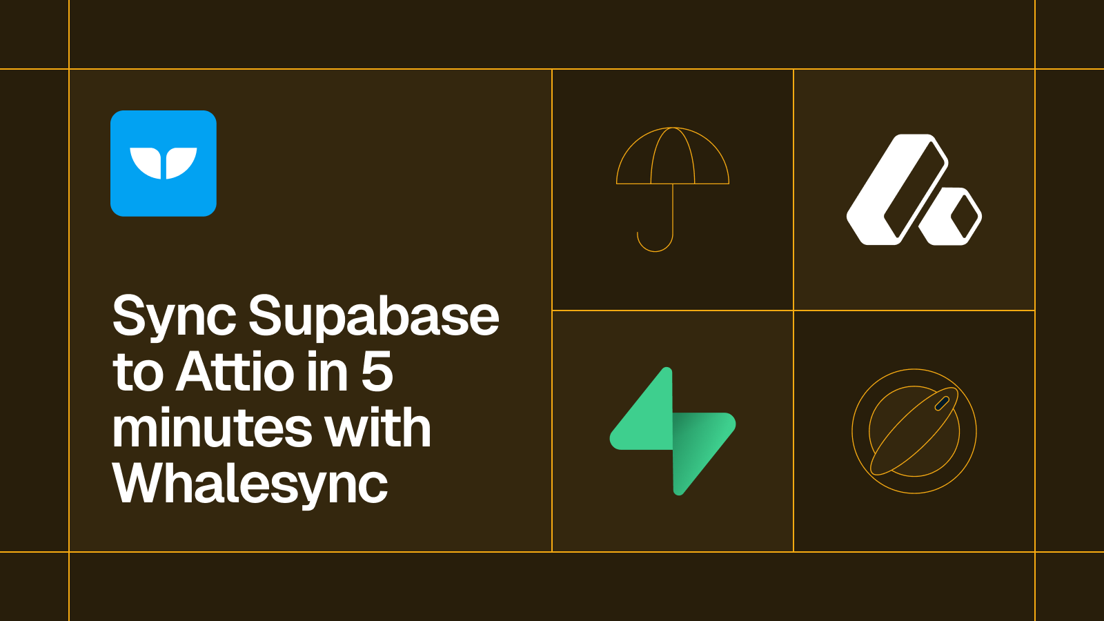 Title card reading 'Sync Supabase to Attio in 5 minutes with Whalesync' with the Supabase and Attio logos