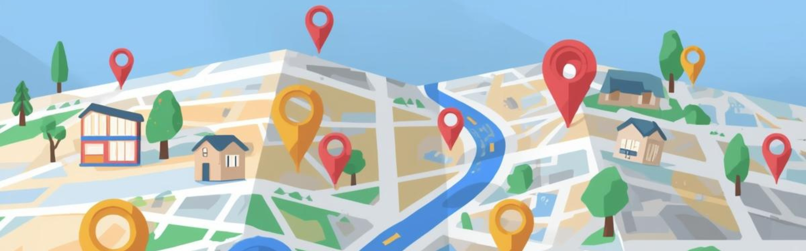 this is an illustration of a physical version of google map with different business listings appearing on it