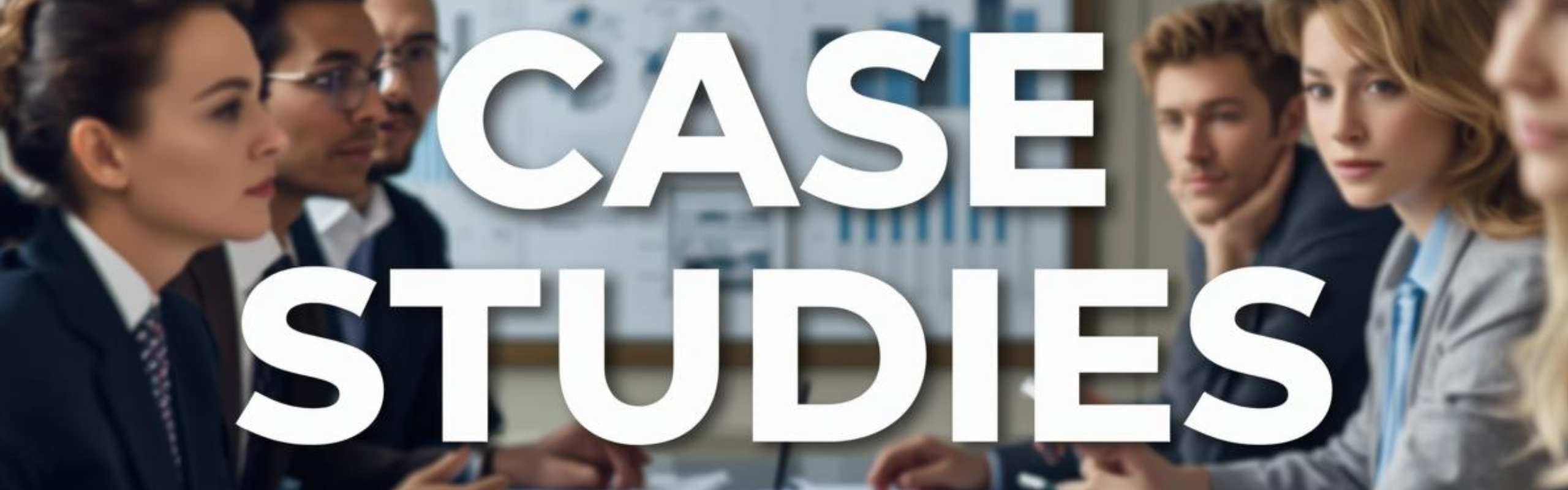 an illustration of a business meeting with the text "Case Studies" overlay on it