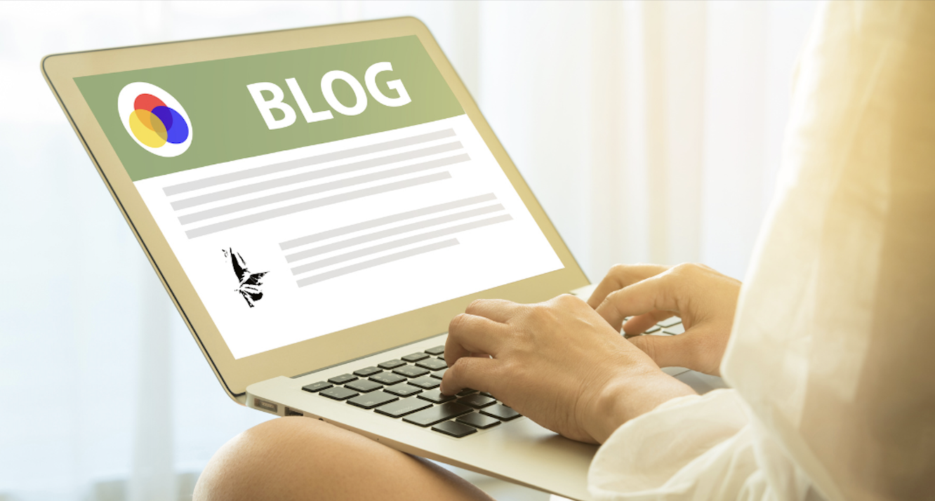 Person typing on a laptop displaying a blog page, representing blogging, content creation, and writing for the web.