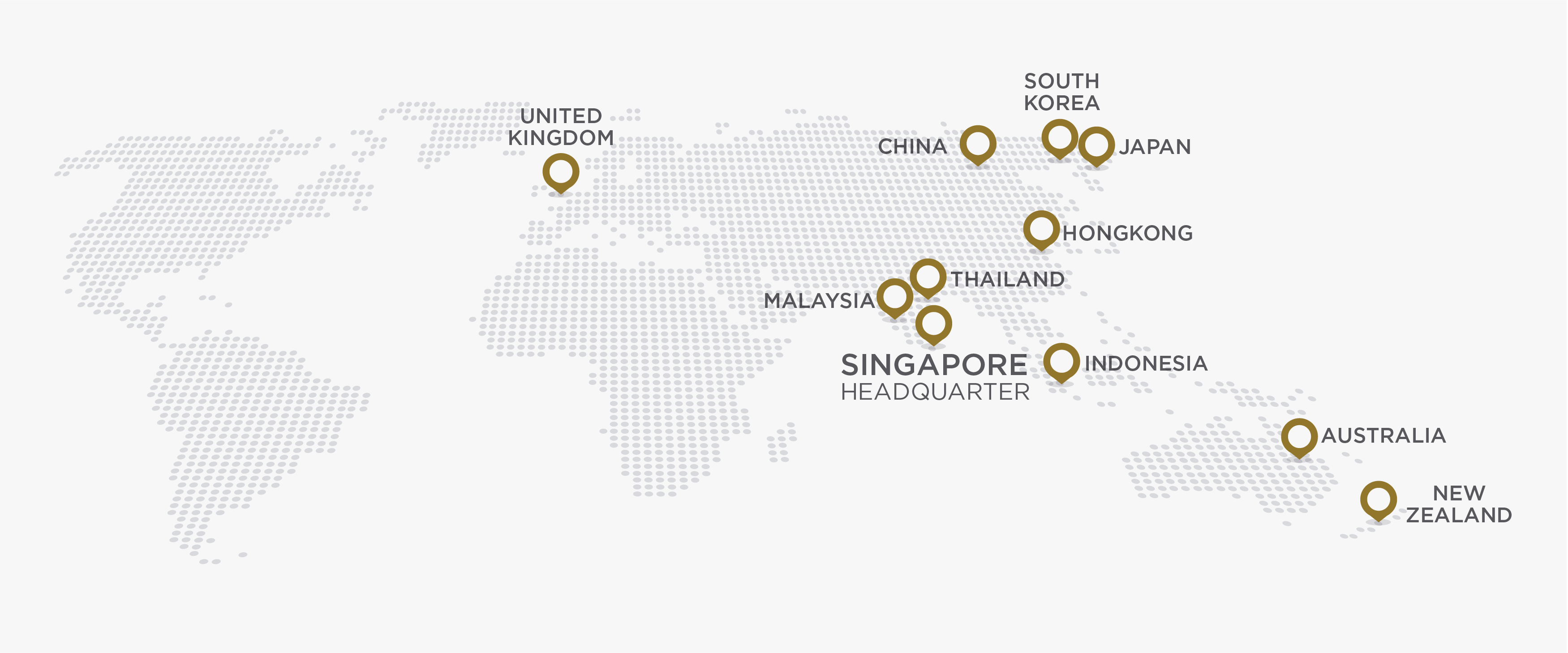 A map highlighting countries across the globe, including Singapore, Malaysia, Thailand, Hong Kong, China, South Korea, Japan, Australia, New Zealand, and the United Kingdom