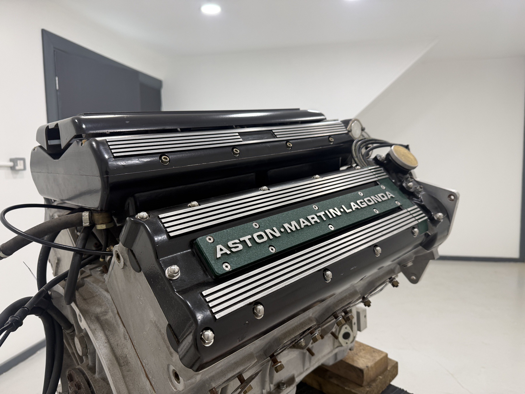 Aston Martin 7.3 litre multi-valve V8 engine viewed from above at Hutson Engineering Services