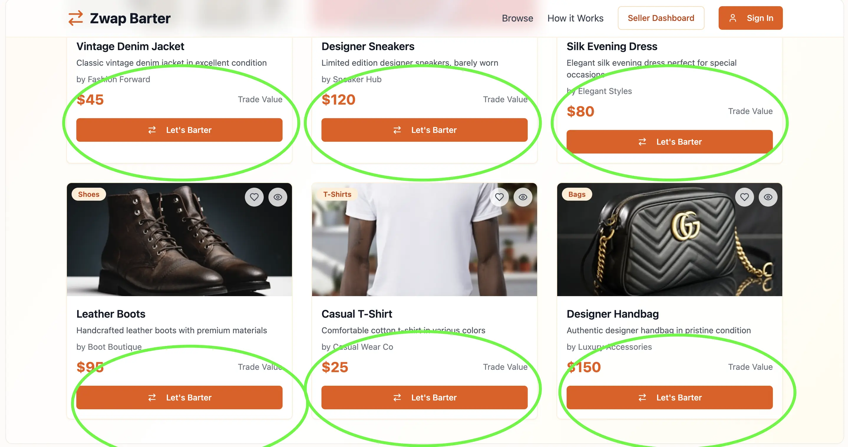 Barter Marketplace Demo - Let's Barter displayed as an essential feature