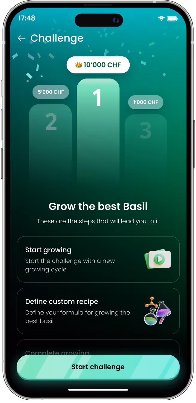 Growborg mobile app, challenge information