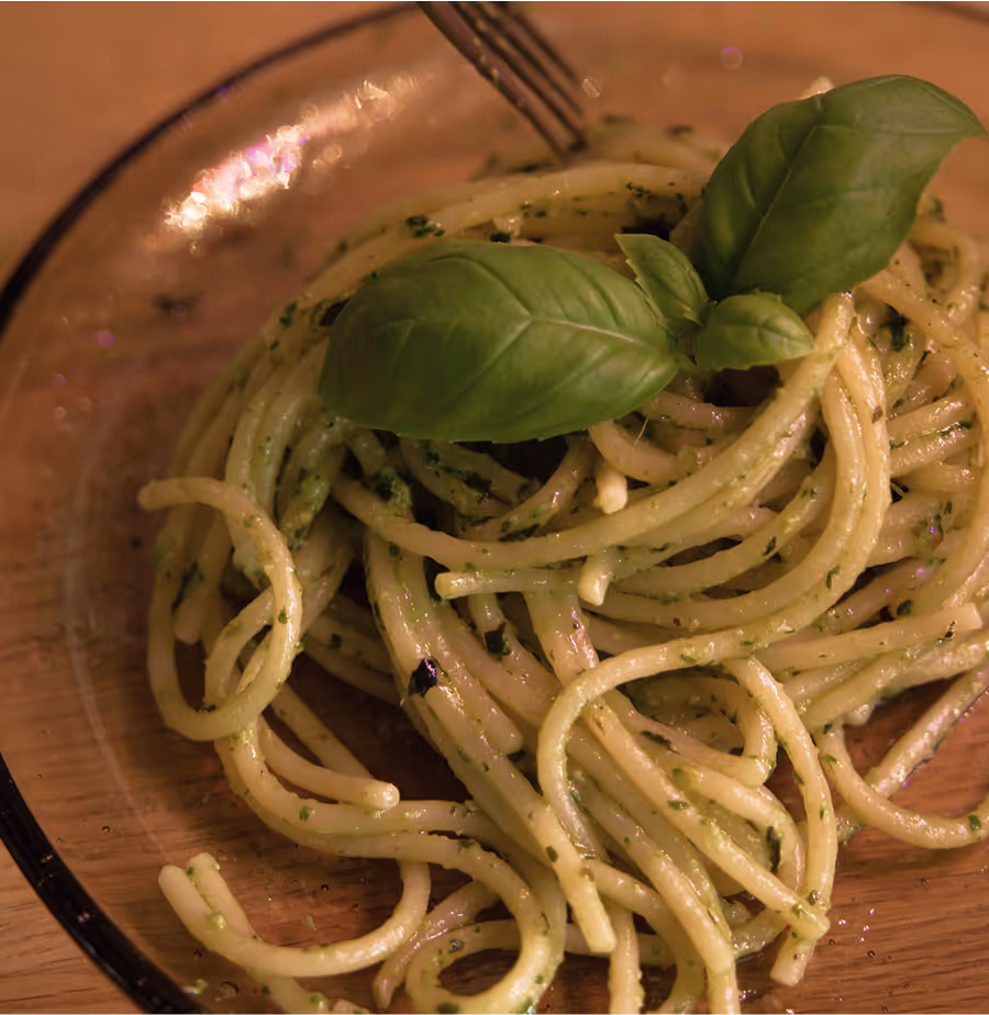 Pasta made with fresh basil
