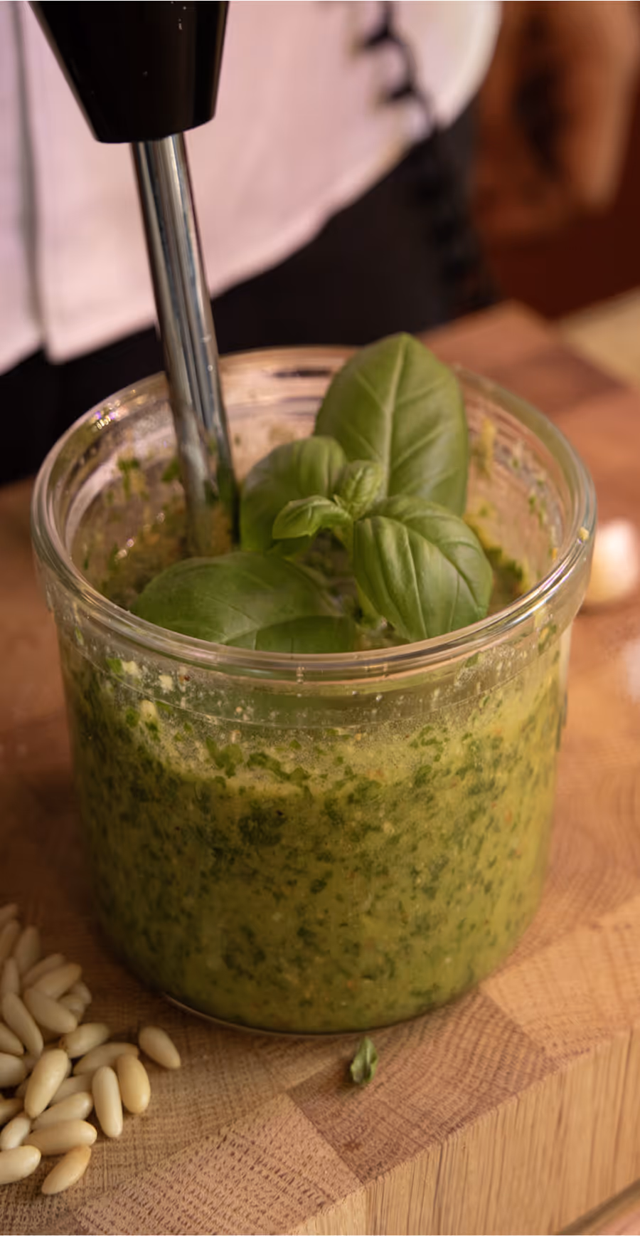 Making basil pesto