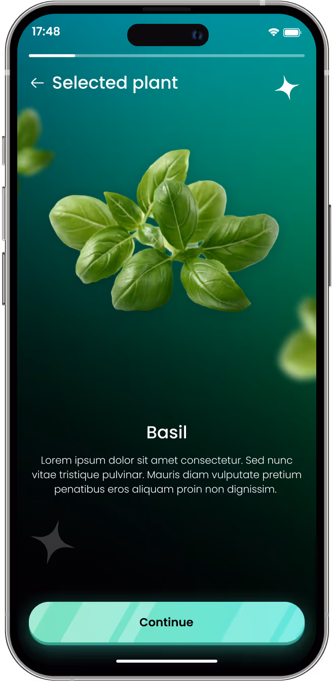 Growborg mobile app, selecting a plant for a challenge