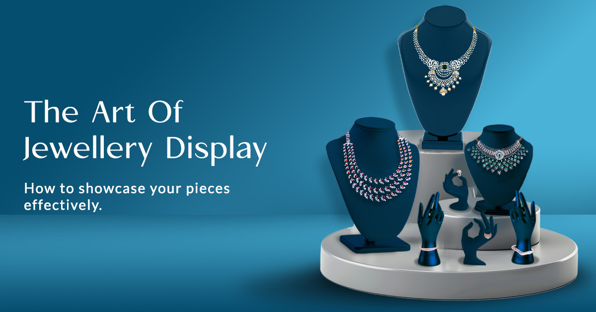 Diamond jewellery arranged in a store display case