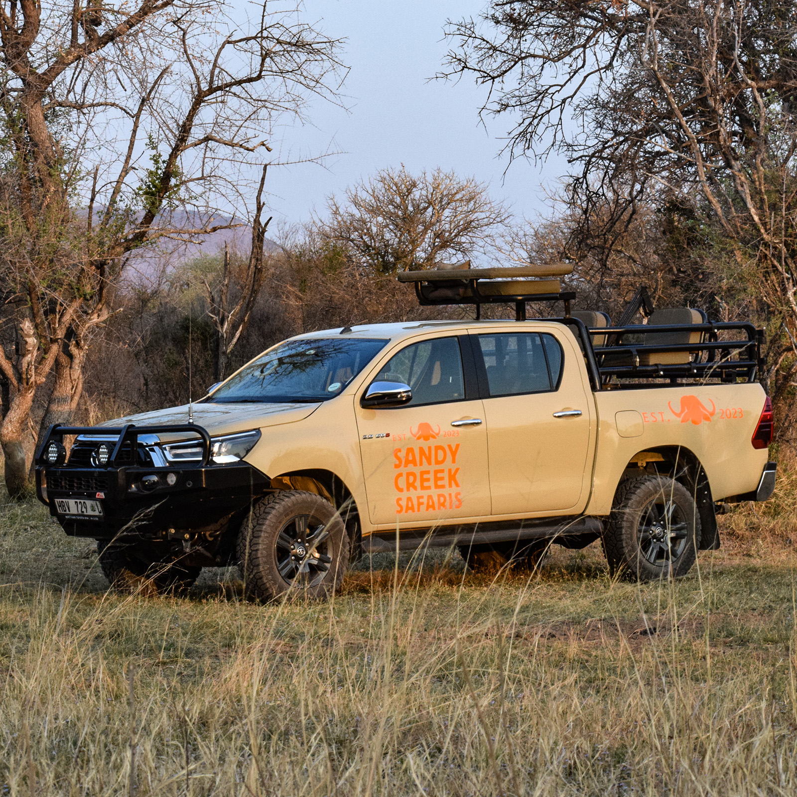 Traverse rugged South African safari landscapes in a fully equipped 4x4 vehicle. Designed for off-road game drives, these custom rigs offer safety, comfort, and optimal wilderness visibility.